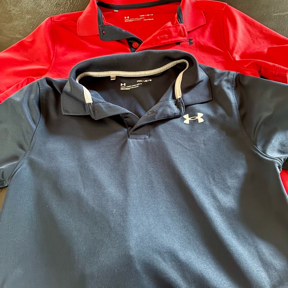 Under Armour Boy's Medium Red and Blue Polo Shirts
